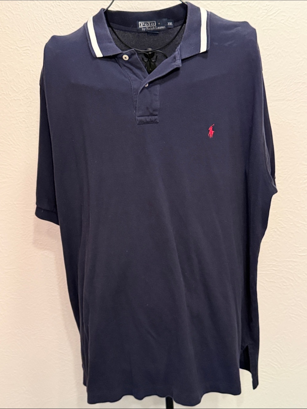 🐎🐎🐎BOGOHO🐎🐎🐎Polo by Ralph Lauren Navy Polo with Red Pony White Collar Trim-2XL